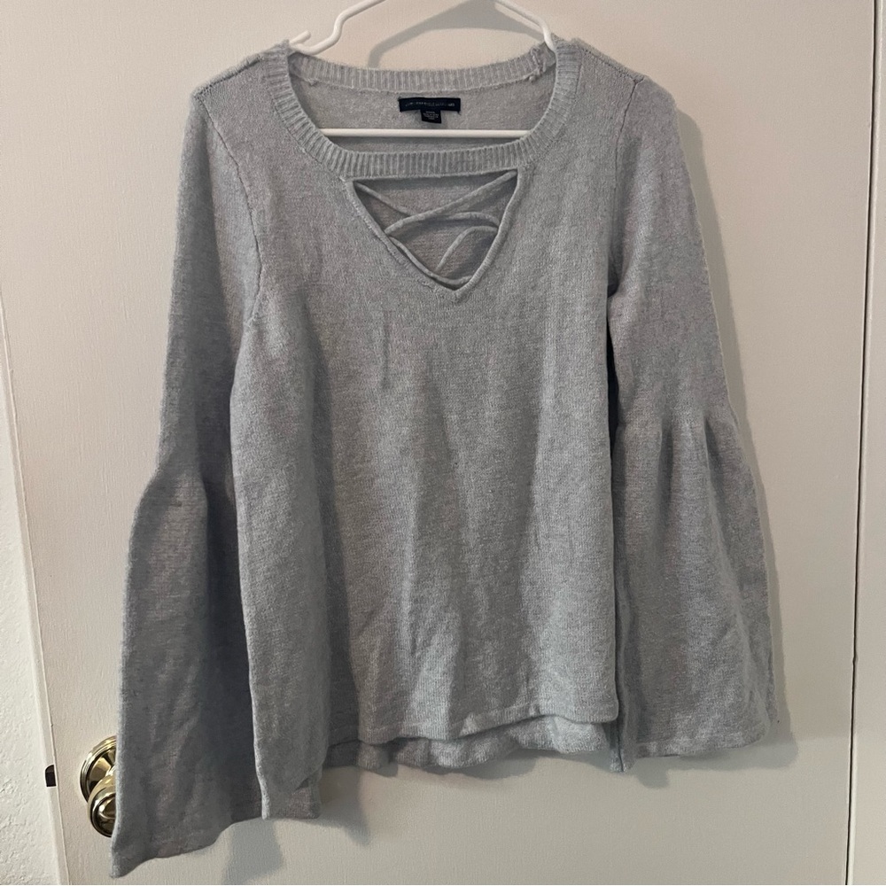 NEW AEO Criss Cross Bell Sleeve Sweater Medium American Eagle Soft Boho